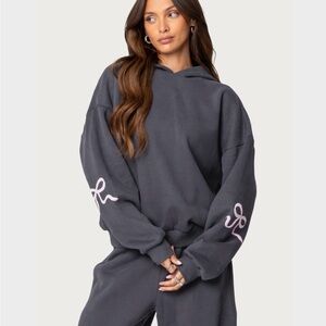 Edikted Bonney Bow Detail Hoodie- Size Large